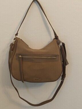 Guess Taupe Suede Shoulder Bag with Tassel Detail